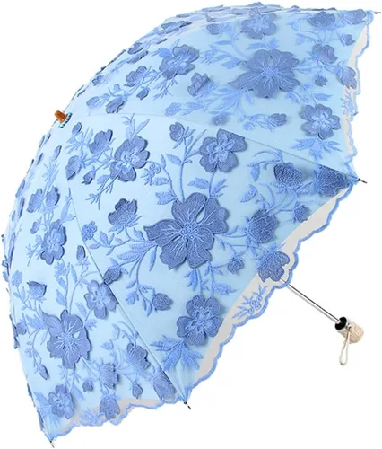 Vista 132 de Honeystore Sombrilla bordada con flor 3D plegable UV con encaje clásico