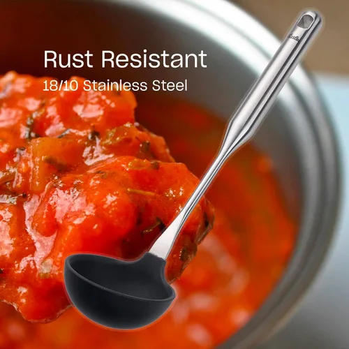 Vista 5 de Fissler Cucharón de silicona esencial, utensilio de cocina antiadherente resistente al calor para sopas, salsas y guisos, mango ergonómico