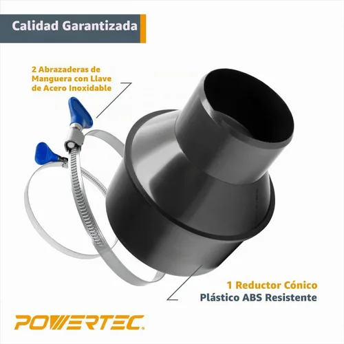 Vista 5 de POWERTEC 70338 Reductor de cono de manguera de 4 pulgadas a 2-1/2 pulgadas con juego de abrazadera de llave