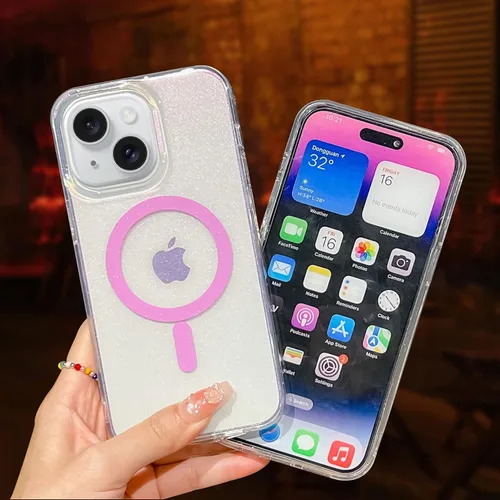 Vista 3 de Funda brillante para iPhone 14 para iPhone 13, funda magnética transparente de lujo brillante para iPhone 14/iPhone 13 para niñas y mujeres, funda