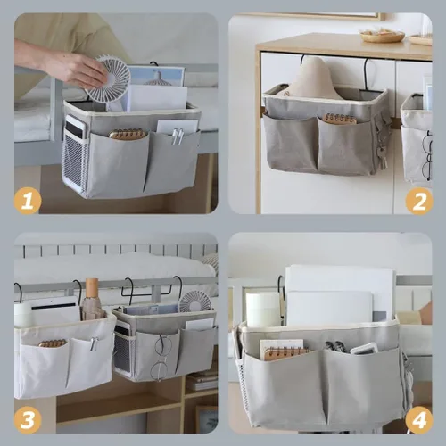 Vista 8 de LIFKOME Bolsa de almacenamiento colgante de lona para mesita de noche, cesta de almacenamiento de tela, organizador de ropa de bebé, apilador