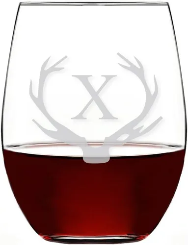 Vista 26 de Antler Initial - Copa de vino sin tallo (15 onzas, letra B, 4 unidades)