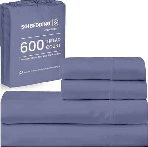 Vista 16 de SGI Bedding - Juego de sábanas de 600 hilos, 4 piezas, 100% de algodón egipcio, tamaño completo, juego de sábanas con bolsillo profundo de 38 cm