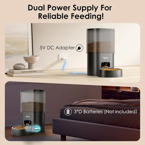 Vista 3 de Rywell - Alimentador automático para gatos y fuente de agua, dispensador de alimentos para mascotas con temporizador WiFi de 3 litros y dispensador