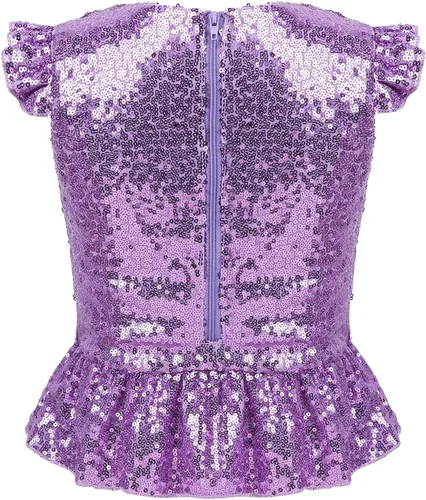 Vista 2 de TiaoBug Camisetas de fiesta para niñas, disfraz de sirena, con volantes, adornado con lentejuelas, chaleco brillante para Halloween, carnaval