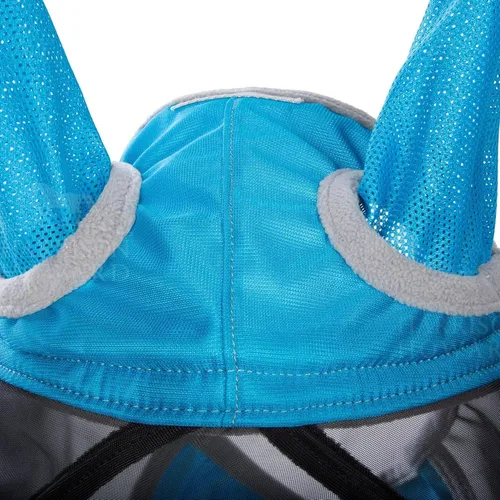Vista 149 de Harrison Howard Máscara de mosca de caballo luminosa profesional estándar con orejas protección UV para caballo, azul y plateado, pequeño poni Azul