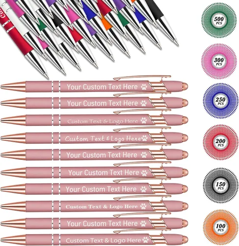 Vista 26 de Bolígrafos personalizados personalizados con nombre de flor de nacimiento a granel, bolígrafo grabado personalizado con lápiz capacitivo, logotipo