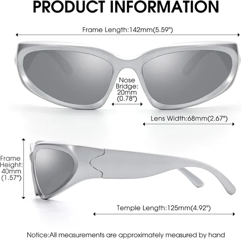 Vista 5 de LIKSMU Gafas de sol envolventes de moda urbana para mujeres y hombres, Swift ovaladas de moda Y2K