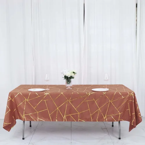 Vista 44 de Efavormart - Mantel redondo de poliéster de 120 pulgadas con patrón geométrico dorado Morado