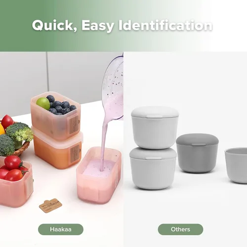 Vista 7 de haakaa Recipientes de silicona para almacenamiento de alimentos para bebés, vasos reutilizables de 8 onzas con tapas herméticas para comidas