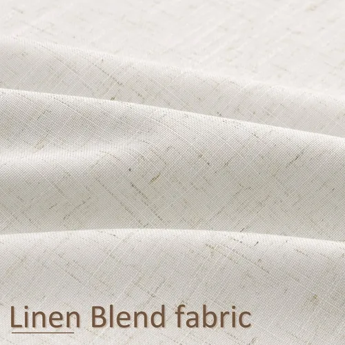 Vista 4 de Cortinas 100% opacas de lino de 84 pulgadas de largo, juego de 2 paneles para dormitorio, sala de estar, textura crema natural, aislamiento térmico