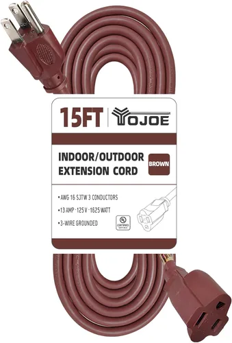 Vista 32 de YOJOE Cable de Extensión, Cable de Alimentación de 3 Clavijas 13A Resistente a la Intemperie, Cable de Extensión Marrón de Servicio Pesado Calibre