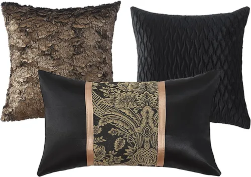 Vista 8 de SahSahCasa Juego de edredón de lujo de 7 piezas, cama en una bolsa, tamaño Queen, juego de ropa de cama jacquard sedoso y esponjoso con falda