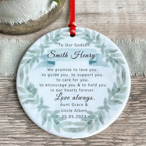 Vista 8 de Recuerdos personalizados de adorno de Navidad para bebé, regalos de bebé que llegan, adornos de cerámica para árbol de Navidad, adornos de primera