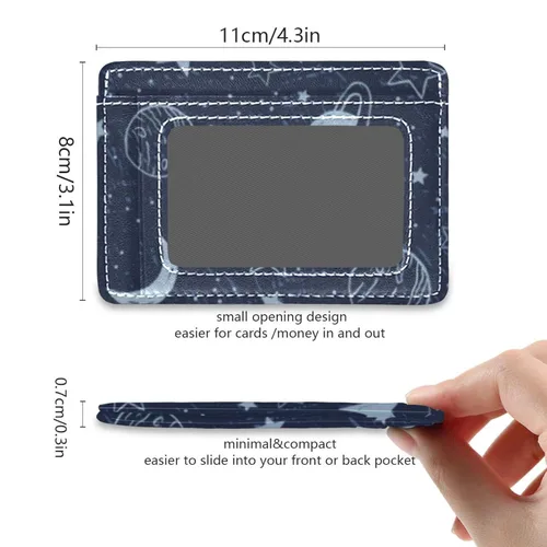 Vista 5 de Moon Star Planet Doodle Front Pocket Minimalist Leather Slim Wallet RFID Blocking Medium Size(227ut8a)