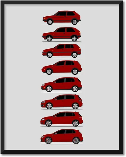 Vista 11 de Custom Car Posters Póster hecho a mano compatible con Volkswagen Golf GTI Generations e impresión de VW GTI (modelos de coche: MK1 a MK8)