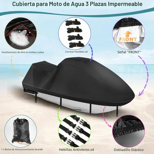 Vista 4 de Cubiertas para Jetski, Cubierta Waverunner 420D mejorada impermeable, cubierta duradera para Jet Ski de 3 plazas con 2 ventilaciones de aire, 4