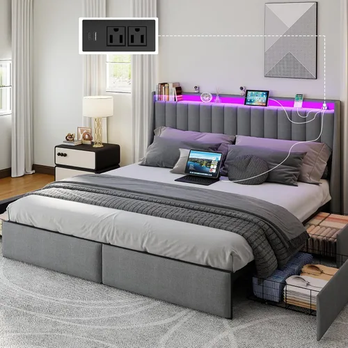 Vista 12 de SADENICEL Full Size Bed Frame with 4 Storage Drawer, Full Bed Frame, Grey