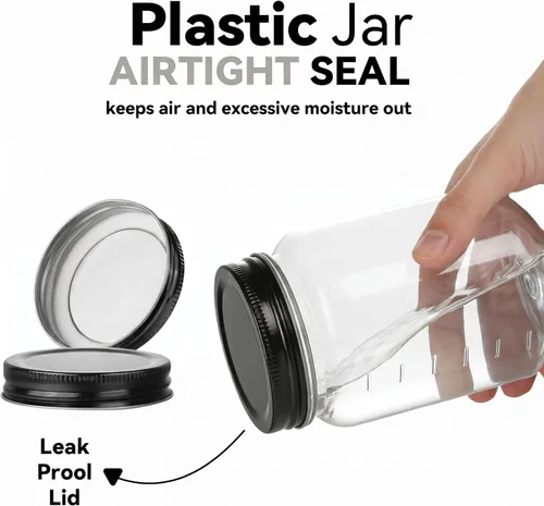 Vista 3 de Novelinks - Tarros de plástico transparente de 16 onzas con tapas y tapas de plástico 12 Pack, Black, 16 oz Plastic Containers with Lids, Storage