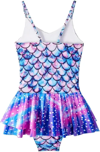 Vista 2 de Yuegoo Traje de baño para niñas, de una pieza, estampado 3D, con volantes, para playa, 2-9T