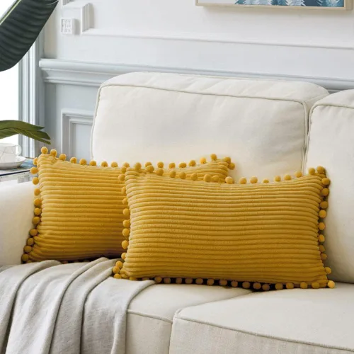 Vista 31 de Fancy Homi Juego de 2 fundas de almohada decorativas negras de 12 x 12 pulgadas con pompones para sofá y cama, decoración moderna de estilo bohemio