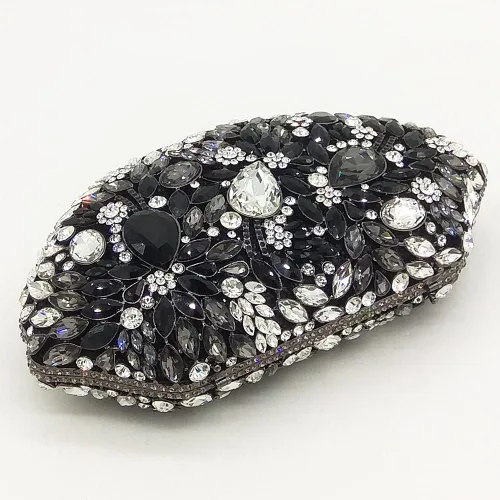 Vista 5 de Boutique De FGG Bolsos de noche de flores y embragues para mujer, bolsos formales de diamantes de imitación, bolsos de mano de cristal de boda