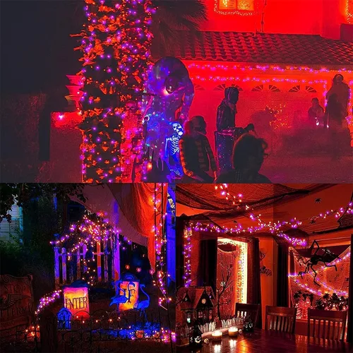 Vista 6 de WATERGLIDE - 50 luces LED de Halloween para uso al aire libre de 16 pies, tira de luces con 8 modos, tamaño mini, luces impermeables para árbol