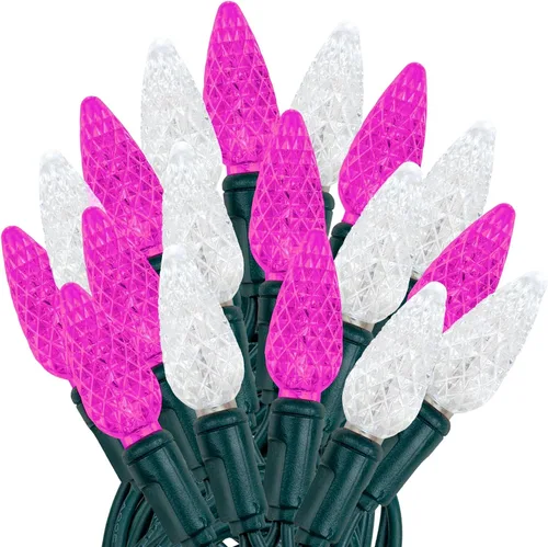 Vista 45 de Novelty Lights - Mini juego de 70 luces C6 LED de Navidad, serie de luces de grado comercial para exteriores, cable verde, 24 pies