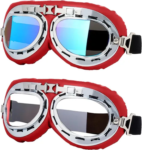 Vista 8 de LJDJ Gafas de motocicleta, paquete de 2 gafas de montar estilo piloto vintage, gafas de hombre ardiente para hombres, mujeres, jóvenes y adultos