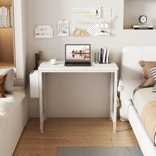 Vista 4 de Lufeiya - Escritorio pequeño blanco para espacios pequeños de 32 pulgadas, escritorio de estudio y escritura para niñas para dormitorio, escritorio