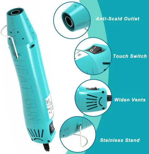 Vista 3 de Pistola de calor, mini pistola de calor para tubo termocontraíble, para manualidades DIY, pistola de aire caliente de 300 W con boquilla reflectora