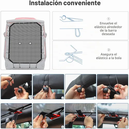 Vista 6 de RT-TCZ para Jeep JKU Parasol de malla para el techo de 4 puertas para Jeep Wrangler 2007-2017 JKU Top Bikini negro