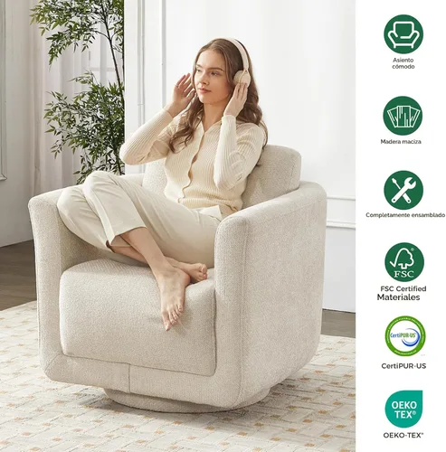 Vista 4 de Silla giratoria decorativa, silla giratoria de barril de felpilla de 360° para sala de estar, silla de rincón de lectura para dormitorio, espacios