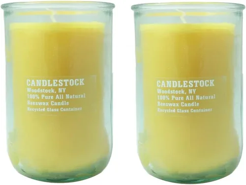 Vista 3 de Candlestock Pares de velas de cera de abeja sin perfume hechas a mano, tarros de vidrio reciclado (cortos)