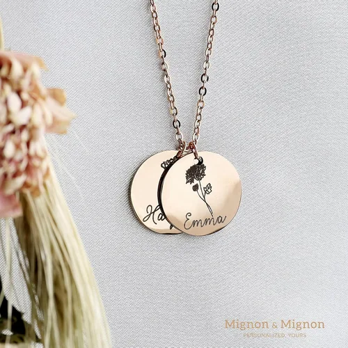 Vista 5 de MignonandMignon Regalo personalizado de oro para ella, collar de flores de nacimiento, collar con nombre, joyería de flores, ramo floral, regalo