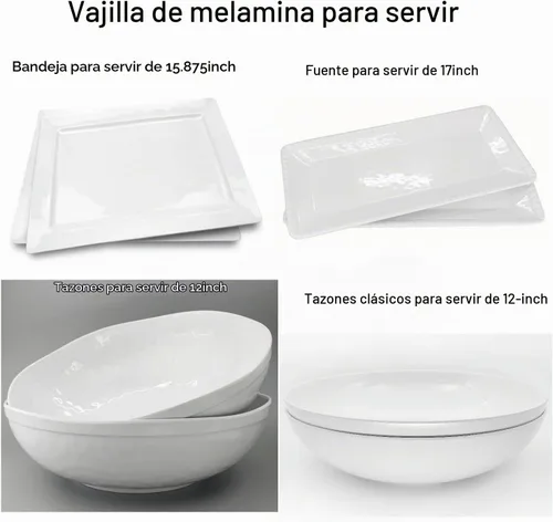 Vista 7 de KX-WARE Juego de 2 bandejas de melamina de 17 pulgadas, color blanco y rectangular, 100% melamina, aptas para lavavajillas, sin BPA