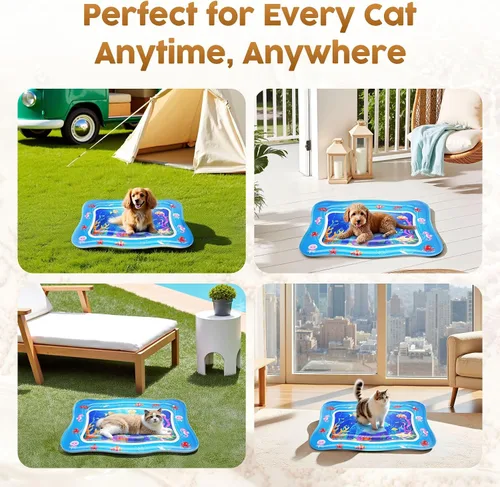 Vista 2 de Tapete de agua para gatos – Juguetes interactivos para gatos mejorados con PVC grueso de 0.028 in de grosor para refrigeración y calefacción, cama