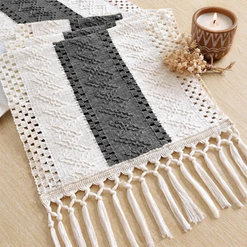 Vista 36 de FEXIA Camino de mesa bohemio para decoración del hogar, 12 x 72 pulgadas, decoración rústica de macramé Beige