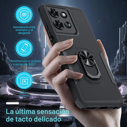 Vista 6 de Janmitta Funda para Motorola Moto G 2025/Moto G 2026 con protector de pantalla, resistente a prueba de golpes, cubierta protectora de cuerpo NEGRO