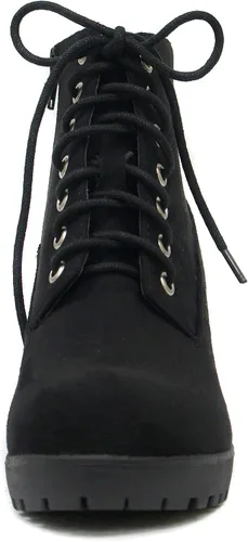 Vista 4 de Soda Botines de combate con suela de segunda lengüeta tacón grueso cordones con cremallera lateral