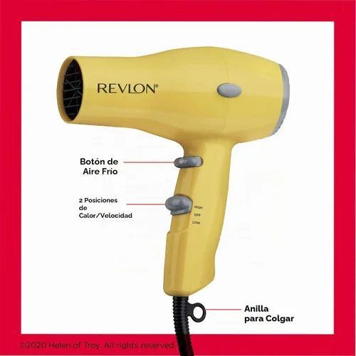 Vista 4 de REVLON Secador de pelo compacto Diseño ligero de 1875 W, perfecto para viajes, (amarillo)