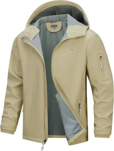 Vista 7 de 33,000ft Chaqueta de softshell con capucha para hombre, impermeable, ligera, aislada, cortavientos, forro de forro polar, chaqueta de lluvia Verde