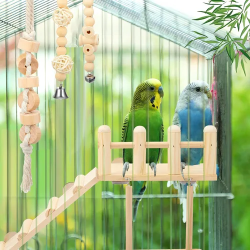 Vista 5 de 10 piezas de juguetes de pájaros para periquitos jaula accesorios loro swing juguetes