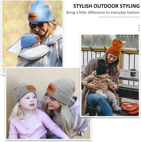 Vista 7 de Gorro para padres e hijos,Madre y bebé hijahijo gorro de punto cálido de invierno,Gorro suave para niños