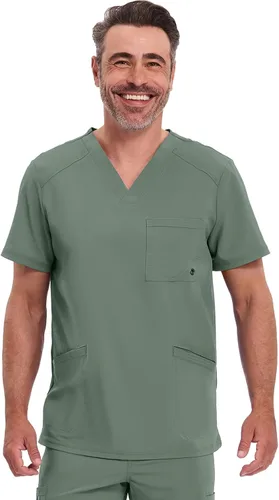 Vista 20 de Cherokee Infinity Men's V-Neck Scrub Top with 3 Pockets and 360° Stretch Negro