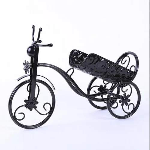 Vista 2 de Soporte de vino de hierro forjado/estante forma de bicicleta triciclo arte decoración del hogar (negro)