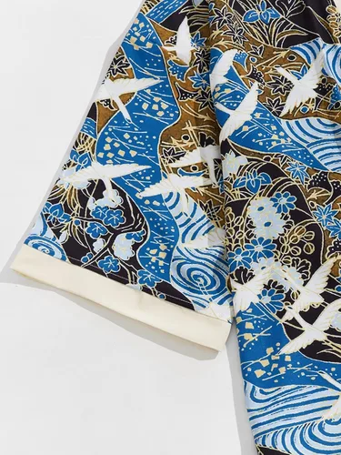 Vista 4 de Floerns Conjunto de 2 piezas con estampado de kimono para hombre con pantalones cortos con cordón