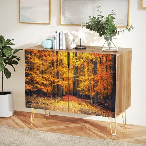Vista 5 de SIGNWIN Aparador Buffet Gabinete, Armario de Almacenamiento de Cocina con 2 Puertas, Árbol Vibrante Naranja de Otoño Bosque, Mesa Consola Alacena
