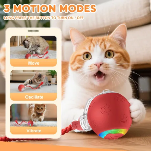 Vista 3 de Juguete interactivo para gatos, juguetes para gatos de interior, juguete automático de bola, juguete de bola de persecución para gatos con cola