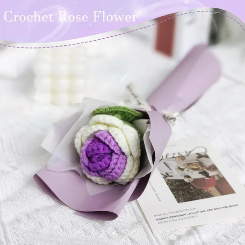 Vista 3 de Ramo de rosas de ganchillo hecho a mano, flores tejidas a mano, decoración del hogar, regalos de cumpleaños para mujeres, esposa, niña, novia, día